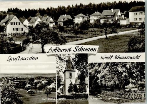 75334 W7541 Schwann - Kirche Ruheplatz bei der gr. Linde 4-Bild-Aufnahme
