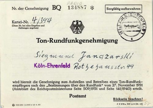 Ton- und Rundfunkgenehmigung 1961 keine AK