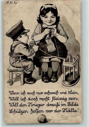 Stricken, Wolle aufwickeln WK I Kinder in Uniform - Krieger im Felde vor der Kälte schützen Engelhard, P.O. / POE