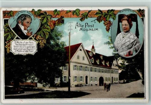 W7840 Müllheim , Baden Gedicht von Hebel und Trachten - Alte Post Hebel Joh. P. 1907 Künstlerkarte