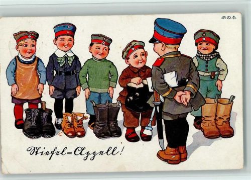Kinder in Uniform - Steifel Appell TSN Serie 1532 Nr. 5 AK Engelhard, P.O. / POE 1916 Künstlerkarte