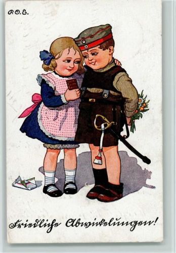 Serie 334-2 Kinder in Uniform - Schokolade für den Liebesten - WK I AK Engelhard, P.O. / POE 1916