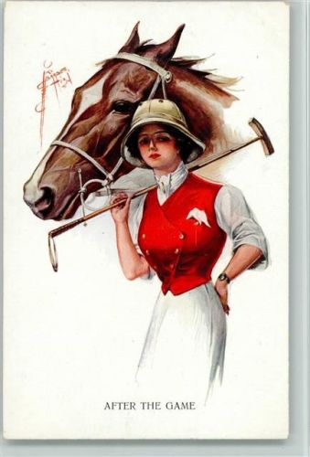 Serie 2023-3 Pferdekopf , Frau im Reiterdress , sign Harrison Fisher - Reiten Fisher, H. Künstlerkarte