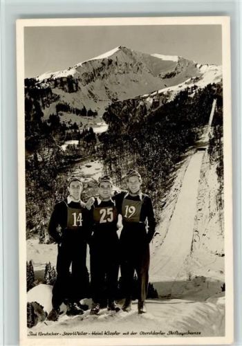 Sprungschanze, Toni Brutscher, Sepp Weiler, Heini Klopfer Foto AK Ski