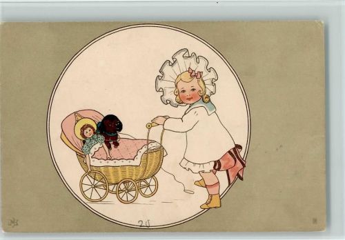 1908 Mädchen mit ihrem Puppenwagen
