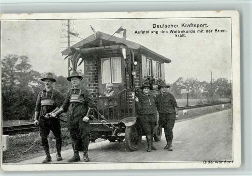 Dt. Kraftsport - Zwei Rheinländer aus Köln ziehen mit der Brust 1320 Kilo durch Europa 1930 AK Rekord