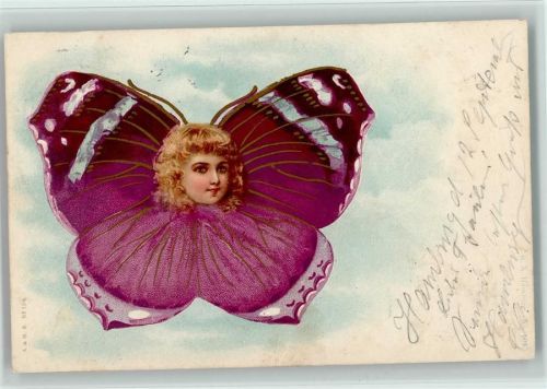 1901 Schmetterlin und Kinderkopf litho