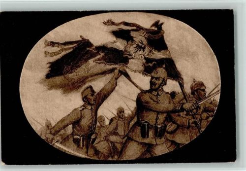 Mit der Fahne vorweg stürmen - Spenden AK Hamburger Opfertag 1915 für Weihnachtsgabe an unsere im Felde stehenden Truppen Gefecht WK I und WK II