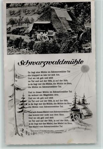 Liederkarte Schwarzwaldmühle Foto 1960 AK