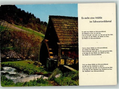 Liederkarte Es steht eine Mühle im Schwarzwäldertal, Wassermühle