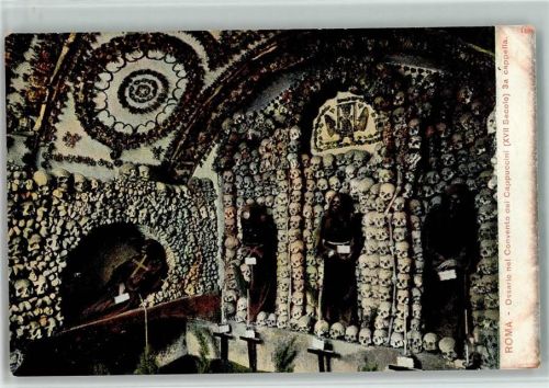 Roma, Cimitero dei Cappuccini, IV Cappella - Viele Totenschädel an den Wänden und Decken 1905 AK Skelett