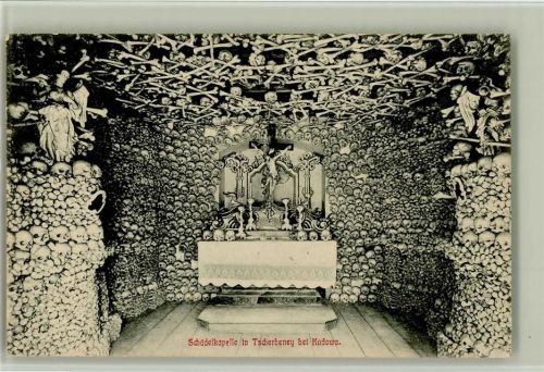 Totenschädel - Schädelkapelle in Kudowa - Makaber 1913 AK Skelett