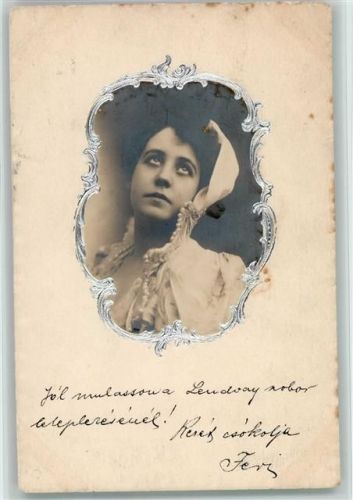 Frauenkopf als Foto im Barock Silberrahmen ca 1902 AK