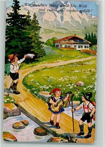 Wandervögel mit Gitarre in den Bergen - Kinder 1926 AK Naturfreunde