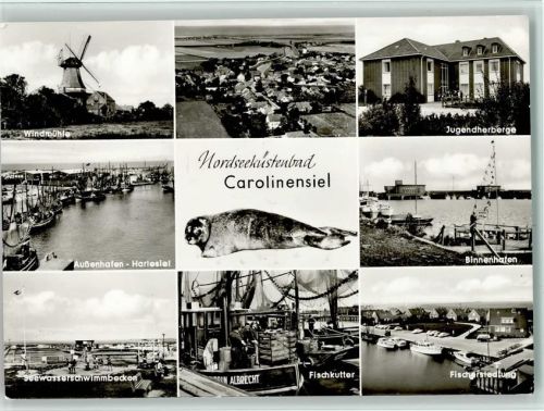 Carolinensiel Windmühle Jugendherberge Außenhafen Harlesiel Seewasserschwimmbecken Fischkutter Seehund Binnenhafen Fishersiedlung Mehrfachaufnahme