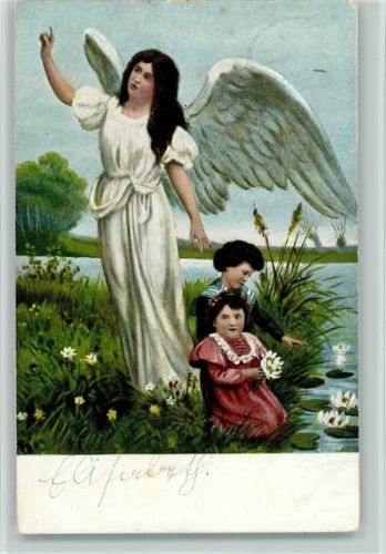 Kinder am See, sie spielen mit Seerosen 1905 AK