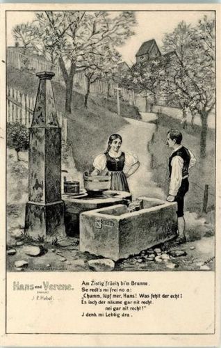 Nr. 34213 Hans und Verene am Brunnen - Hebel Postkarten Hebel Joh. P. Künstlerkarte