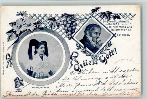 Trachten - Weintrauben, Spruch 1901 AK Hebel Joh. P.