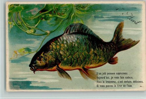 Großer Fisch - 1. April ca 1907 AK 1. April Prägedruck