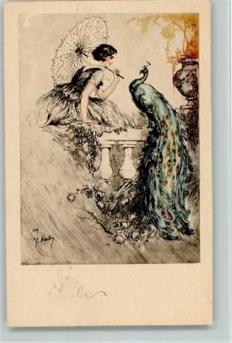 Italien Gravur 1785 - Schöne Frau mit einem Pfau 1926 AK italienische Kunst - Tiere