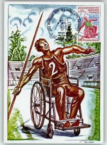 Jeux Mondiaux des Handicapes Phsiques 1970 Sonderstempel und Sonderbriefmarke - Speewerfen Leichtathletik