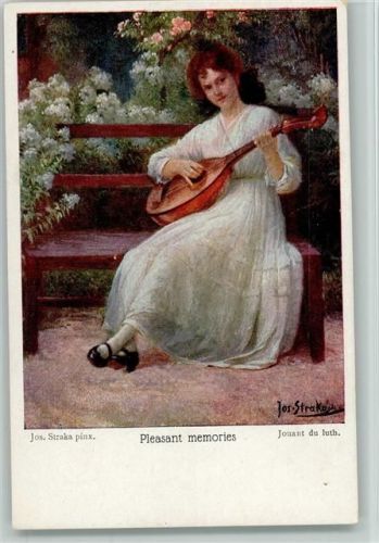 Pleasant memories - Frau mit einer Laute sitzt auf einer Bank