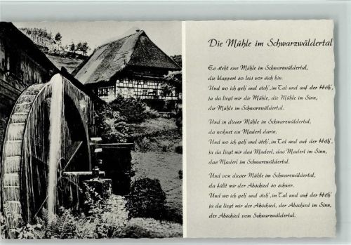 Liederkarte - Die Mühle im Schwarzwäldertal