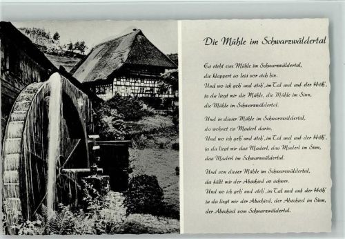 Liederkarte - Die Mühle im Schwarzwäldertal