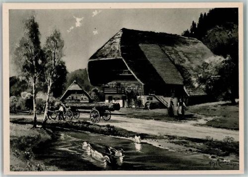 Altes Schwarzwaldhaus , Pferdegespann mit Holz beladen , Bauern
