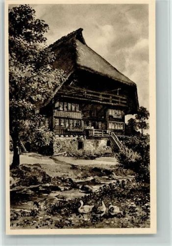 Altes Schwarzwaldbauernhaus am Bach Hertter, J. Künstlerkarte