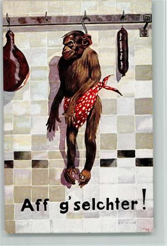 Beim Fleischer am Haken hängen 1919 AK Makaber