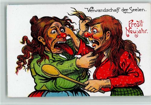 Keifende Weiber ziehen sich an den Haaren - Makaber Neujahr Makaber