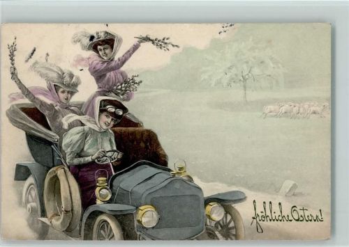 V.K. Vienne Nr. 4022 - Ostern - Frauenausflug im Automobil 1910 AK