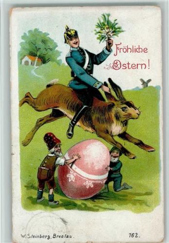 Steinberg Nr. 762 - Soldat reitet auf einen Hasen , Zwerge mit Ostereier 1916 AK