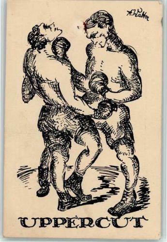 Uppercut - Federzeichnung von A. Walter Boxen Künstlerkarte