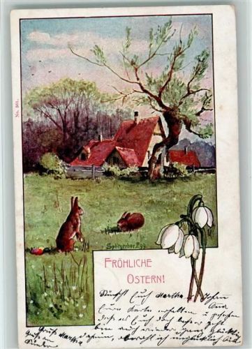Ostern - Hasen mit Ostereier auf der Wiese, Maiglöckchen 1902 AK Splitgerber, A. & F.