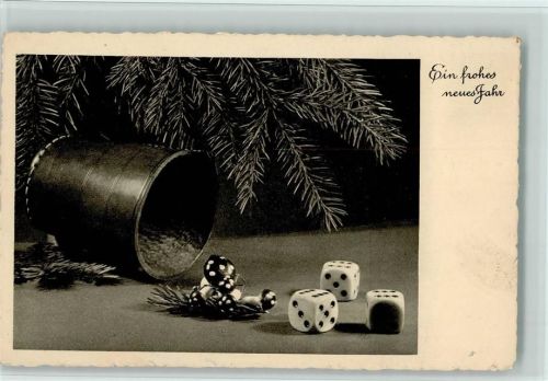 Becher und Würfel - Neujahr 1946 AK Würfeln