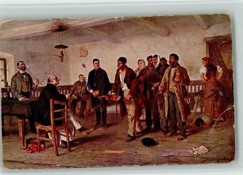 Gemälde von Bihari - Vor dem Dorfrichter Justiz Künstlerkarte