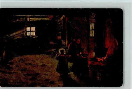 Serie Nr. 753 Worpsweder Kunstpostkarte - Richard Hartmann "Am Herdfeuer