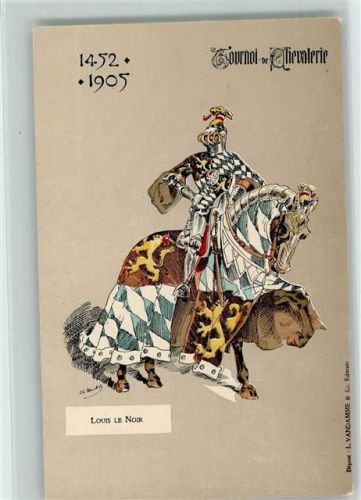mit geschmücktem Pferd für ein Turnier 1452-1905 - Louis Le Noir . Litho Ritter Künstlerkarte