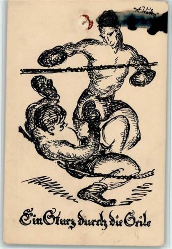 Ein Sturz - Federzeichnung von A. Walter