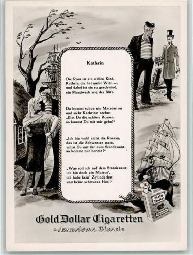 Gold Dollar Cigaretten - Matrosenliebe, Liederkarte Zigarette