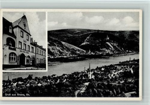 56321 W5401 Rhens - Hotel zum roten Ochsen und Teilansicht ca 1954 AK