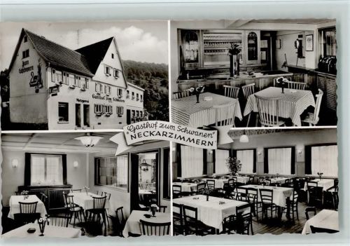 74865 W6951 Neckarzimmern - Gasthof zum Schwanen mit Innenansichten - Biertresen ca 1968 Gerling Nr. 1354 AK