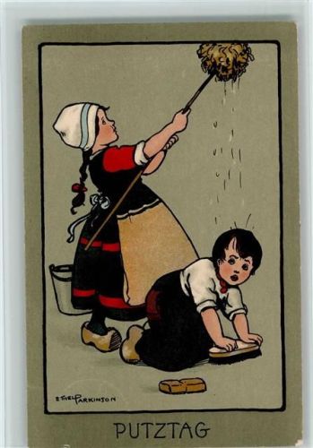 Hollandkinder beim Putztag ,litho Parkinson, E.