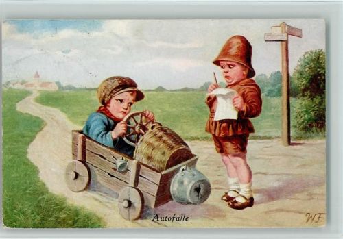 Nr. 1902 - Kinder mit einer Seifenkiste - Autofalle Fialkowska, W. Künstlerkarte
