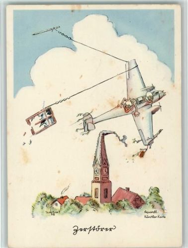 Karikatur Serie Flieger Humor H I-7 - ca 1940 AK Fliegerhumor
