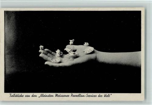 Meissener Minatur Porzellan Service, das kleinste der Welt 1936 AK