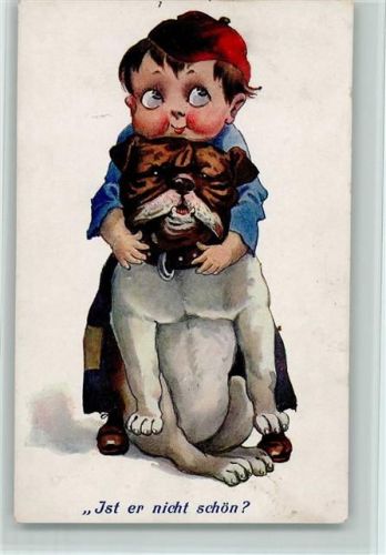 Ist er nicht schön - Humor - Boxer 1912 AK Boxer Künstlerkarte