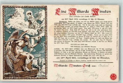 Eine Milliarde Minuten sind verflossen seit Christi Geburt 1902 litho AK Engel mich Sichel , der Tod Tod